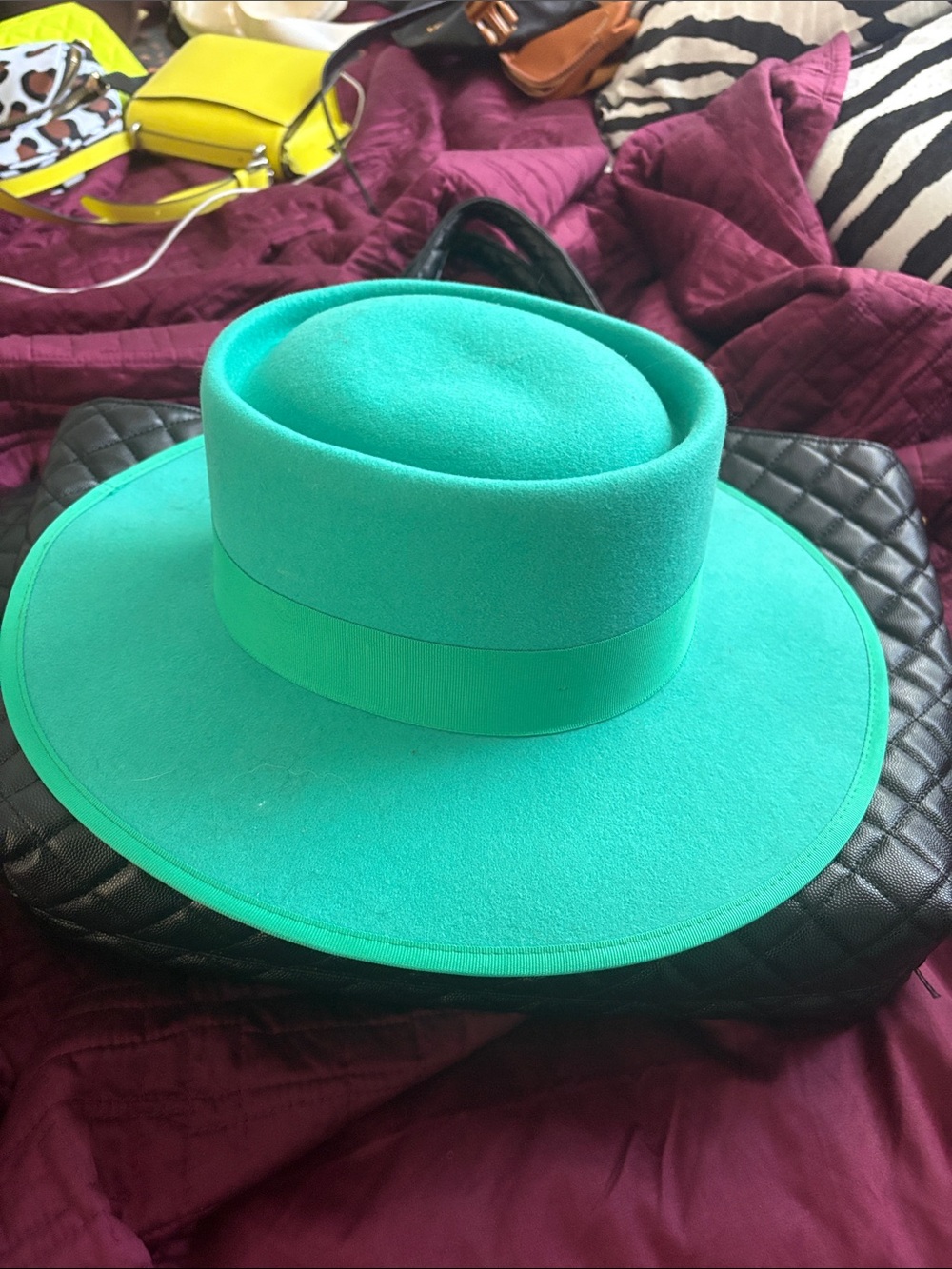 Dressed in LALA Teal Wide-Brim Felt Boater Hat